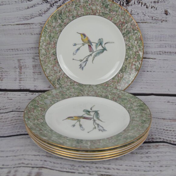 Wedgwood Bone China 8" Salad Plates SET 6 Hummingbird Humming Birds Pattern EUC - Picture 2 of 9